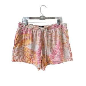Tahari 100% Linen Palm Print Pull On Shorts Large Resort Beach